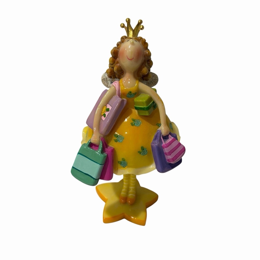 Blowfish Queen Of Shopping shopper Woman figurine 7.5" Inch Yellow Base